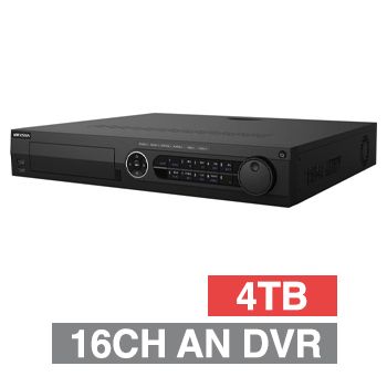 HIKVISION, Analogue Turbo HD DVR, 16 ch, 18ch IP support (34ch Total), 1x 4TB, up to 4x 12TB, VMD, USB/Network backup, 2 x RJ45 LAN, 3 x USB, 4 Audio In/2 Out, 2xHDMI, 1xVGA, 1xBNC Outputs