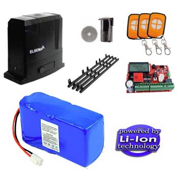ELSEMA, Sliding Gate Kit, 900KG Gate, 3 x Remotes, Safety Beam, Controller & 4 x gear rack Kit includes Li-ion battery