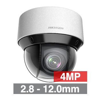 HIKVISION, 4MP HD-IP Darkfighter Outdoor PTZ camera, 4X Zoom, 2.8-12.0mm lens, 50m IR,  WDR, Day/Night (ICR), 1/1.9" CMOS, H.265, IP66, 12V DC/PoE+