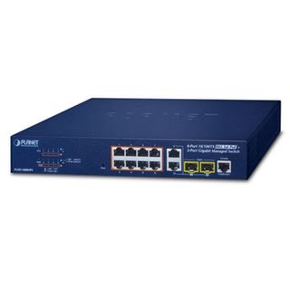 PLANET, 8 Port 10/100Mbps POE switch, 30W per port, 125W max output, 2x Shared GB 1000BASE-X SFP ports,