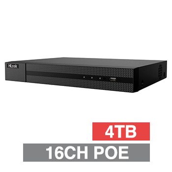 HILOOK, HD-IP PoE NVR, 16 channel POE (802.3af/at), 160Mbps bandwidth, 1x 4TB SATA HDD (up to 2x 6TB), VMD, USB/Network backup, Ethernet, 2x USB2.0, 1 Audio In/Out, HDMI/VGA (simultaneous), Smartphone