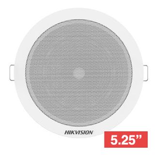 HIKVISION, 5.25" Dual cone speaker, Ceiling mount, 6W, 5.25" (130mm) driver, includes white metal grille, Spring-clamp mounting, 90Hz-20KHz response, 100V line (3,6W),