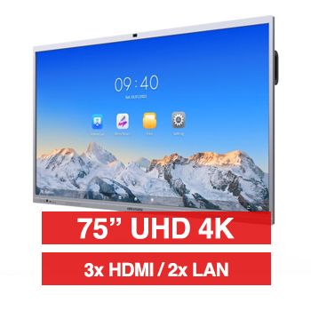 HIKVISION 75" 4K, Smart Interactive Display, Built-in 8MP camera, 3840x2160@60Hz, Android 13, 3x HDMI/VGA/DP input, Build-in speakers, view angle:178°/178°, Touch and USB 3.0, GB LAN, WIFI,