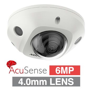 HIKVISION, 6MP AcuSense G2 HD-IP outdoor Vandal Mini Dome camera, White, 4.0mm fixed lens, 30m IR, WDR, I/O (Alarm & Audio), 1/1.8” CMOS, H.265+, IP67, IK08, Tri-axis, 12V DC/POE