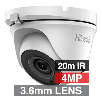 HILOOK, 4MP Analogue HD Outdoor Turret camera, White, 3.6mm fixed lens, 20m IR, TVI/AHD/CVI/CVBS, DWDR, Day/Night (ICR), IP66, Tri-axis, 12V DC, 4W