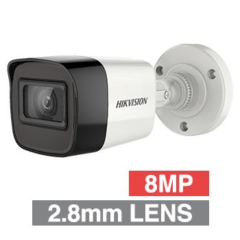 HIKVISION, 8MP Analogue HD outdoor Bullet camera, White, 2.8mm fixed lens, TVI/AHD/CVI/CVBS, 30m IR, 130dB WDR, Day/Night (ICR), IP67, Tri-axis, 12V DC