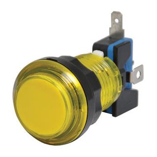 NETDIGITAL, Yellow Arcade Style Momentary LED Illuminated Switch, SPST microswitch, 6.3mm spade, Illumination: 5-12V input, Mounting hole: 25mm