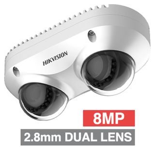HIKVISION, 8MP HD-IP Dual-direction PanoVu dome camera, White, 2.8mm lens, 10m IR, 120dB WDR, Day/Night (ICR), 1/2.5" CMOS, H.265/H.265+, IP67, IK10, Twin-axis, 12V DC/PoE,