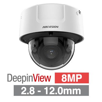 HIKVISION, 8MP HD-IP Indoor Dome camera, White, 2.8-12 vari-focal lens, 30m IR, 140dB WDR, Day/Night (ICR), 1/1.8" CMOS, Face recognition, H.265/265+, IK10, 12V DC/24V AC/PoE