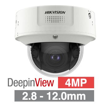 HIKVISION, 4MP HD-IP Indoor Dome camera, White, 2.8-12 vari-focal lens, 30m IR, 140dB WDR, Day/Night (ICR), 1/1.8" CMOS, Face recognition, H.265/265+, IK10, 12V DC/24V AC/PoE