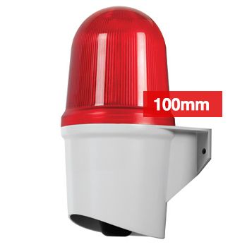 QLIGHT, 100mm Combination LED signal light and electric horn, Wall mount, Red colour, 100dB Max, SD card for sounds, Binary or Bit input, IP65, 12-24V DC,