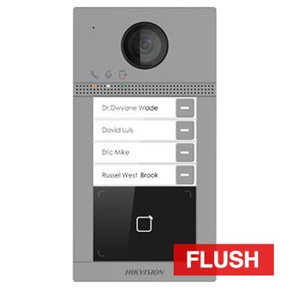 HIKVISION, Intercom, Gen 2, Flush door station, HD-IP, Four call button, 2MP camera, Built-in Mifare reader, 129 degree view, IP65, IK08, WiFi, POE