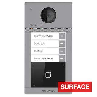 HIKVISION, Intercom, Gen 2, Surface door station, HD-IP, Four call button, 2MP camera, Built-in Mifare reader, 129 degree view, IP65, IK08, WiFi, POE,