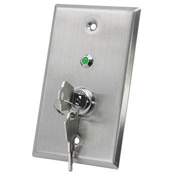 ULTRA ACCESS, Key Switch plate, Wall, Stainless steel, Single pole double throw, Red / Green changeable light, 2 keys,