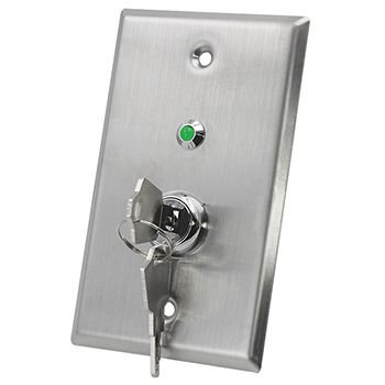 ULTRA ACCESS, Key Switch plate, Wall, Stainless steel, Single pole double throw, Red / Green changeable light, 2 keys, 12V DC