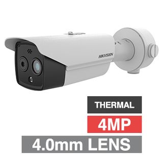 HIKVISION, 4MP Fusion Outdoor Thermal bullet camera, White, 3.6mm lens (thermal), 4mm lens (optical), 256x192 Thermal, 30m IR, 120dB WDR, Day/Night (ICR), 1/2.7" CMOS, H.265 & H.265+, IP67, 12V DC/PoE