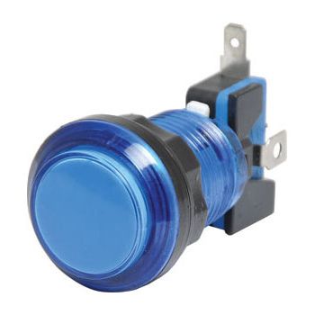 NETDIGITAL, Blue Arcade Style Momentary LED Illuminated Switch, SPST microswitch, 6.3mm spade, Illumination: 5-12V input, Mounting hole: 25mm