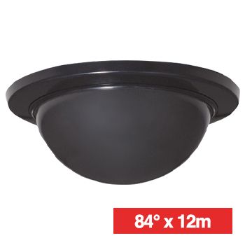 TAKEX, Detector, PIR, BLACK, Ceiling mount, 84deg wide angle 12 x 12m coverage, 4.9m max mount height, Mirror optics, Adjustable sensitivity, N/O and N/C contacts, 9-18V DC, 25mA,