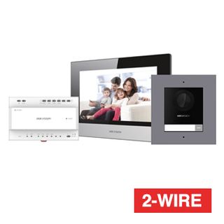 HIKVISION, Intercom, Gen 2, Two wire intercom kit, includes 1 x DS-KD8003Y-IME2 surface door station, 1 x DS-KH6320Y-WTE2 7" room station, 1 x KAD704Y-P, WiFi, Black, AU adapter