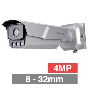 HIKVISION, 4MP DeepinView HD-IP outdoor ANPR Bullet camera, White, 8-32mm motorised zoom lens, 100m IR, WDR, I/O (Alarm & Audio), 1/1.8” CMOS, H.265, IP67, IK10, 12-24V DC/POE