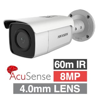 HIKVISION, 8MP AcuSense G2 HD-IP outdoor Bullet camera, White, 4.0mm fixed lens, 60m IR, WDR, 1/1.8” CMOS, H.265+, IP67, Tri-axis, 12V DC/POE