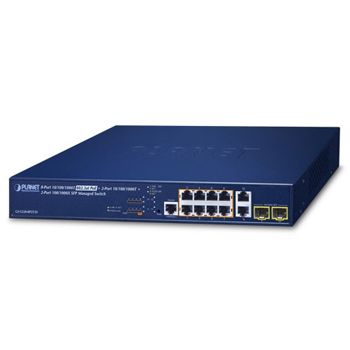 Planet, 8-Port 10/100/1000Mbps 30W L2+ HPoE + 2-Port 100/1000X SFP + 2-Port TP RJ45 Managed (240W)