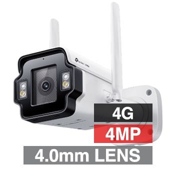 TP LINK, 4MP InSight HD-IP 4G outdoor Bullet camera w/ 2-way audio, White, 4.0mm lens, 50m IR, 30m White LED, WDR, Microphone/Speaker, I/O (Alarm & Audio), IP66, 12V DC, Suits Solar setup