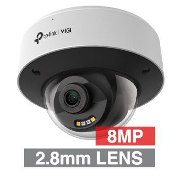TP LINK, 8MP InSight HD-IP Dome camera w/ 2-way audio, White, 2.8mm lens, 30m IR, 30m White LED, WDR, Microphone/Speaker, I/O (Audio), IP67, IK10, 12V DC/POE