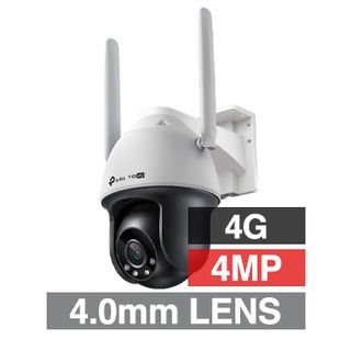TP LINK, 4MP EasyCam HD-IP 4G outdoor PT (Pan/Tilt) camera w/ 2-way audio, White, 4.0mm lens, 30m IR, 30m White LED, DWDR, Microphone/Speaker, I/O (Alarm & Audio), IP66, 12V DC, Suits Solar setup