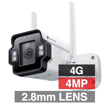 TP LINK, 4MP InSight HD-IP 4G outdoor Bullet camera w/ 2-way audio, White, 2.8mm lens, 50m IR, 30m White LED, WDR, Microphone/Speaker, I/O (Alarm & Audio), IP66, 12V DC, Suits Solar setup