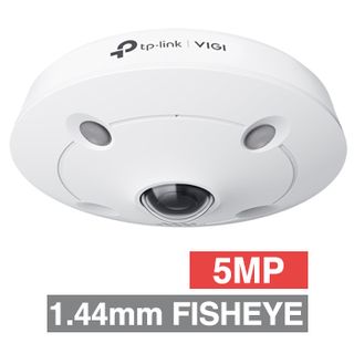 TP LINK, 5MP InSight HD-IP Fisheye camera w/ 2-way audio, White, 1.44mm lens, 360deg panoramic, 10m IR, WDR, Microphone/Speaker, I/O (Audio), IP67, IK10, 12V DC/POE