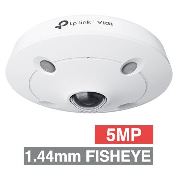 TP LINK, 5MP InSight HD-IP Fisheye camera w/ 2-way audio, White, 1.44mm lens, 360deg panoramic, 10m IR, WDR, Microphone/Speaker, I/O (Audio), IP67, IK10, 12V DC/POE