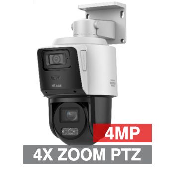 HILOOK, HD-IP TandemVu Outdoor PTZ camera with 2.8mm ColorVu bullet, 40m IR (PTZ), 4x Zoom (2.8 - 12mm lens)(PTZ), 4MP, 1/2.8" CMOS, 0.01Lux, H.265/H.265+, IP66, 12VDC, PoE+,
