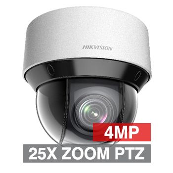 HIKVISION, HD-IP Outdoor PTZ camera, 50m IR, 25x Zoom (4.8 - 120mm lens), 4.0MP, 1/2.5" CMOS, 0.005Lux (sens-up), H.265/H.265+, IP66, 12V DC/POE+