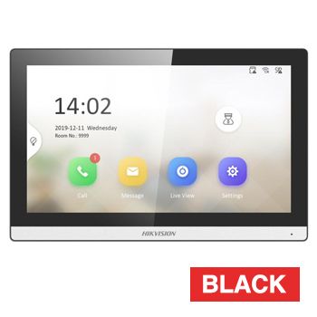 HIKVISION, Gen 2, Room station, 7" IPS Touchscreen 1024x600, Video, Colour, Hands free, 8CH alarm inputs, Call tone mute with indicator, WiFi, Black, 12V DC, POE,