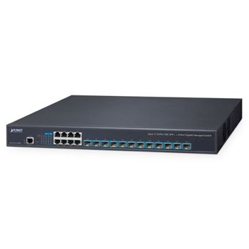 PLANET, 1 x Layer 3 12-Port 10G SFP+ + 8-Port 10/100/1000T Managed Switch with Dual 100~240V AC Redundant Power,