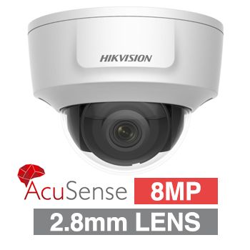 HIKVISION, 8MP AcuSense G2 HD-IP outdoor Vandal Dome camera w/ audio, White, 2.8mm fixed lens, 30m IR, WDR, Microphone, I/O (Alarm & Audio), 1/1.8&rdquo; CMOS, H.265+, IP67, IK10, Tri-axis, 12V DC/POE