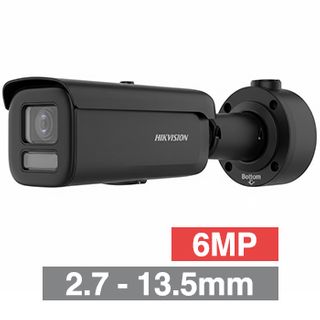 HIKVISION, 6MP AcuSense HD-IP outdoor Bullet camera, Black, 2.7-13.5mm motorised zoom lens, 60m IR, WDR, 1/1.8" CMOS, H.265+, IP66, IK10, Tri-axis, 12V DC/POE