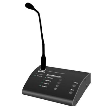 CMX, 4 Zone, Remote microphone, 4 Zones and All Call selection, Zone indicators, Built-in chime, RJ45 connection, powered by amplifier, 8 microphones max, up to 200m