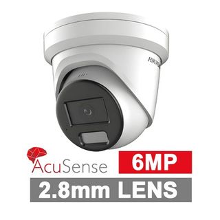 HIKVISION, 6MP AcuSense G2H HD-IP outdoor Turret camera w/ audio, White, 2.8mm fixed lens, 30m IR, WDR, Microphone, 1/2.4” CMOS, H.265+, IP67, Tri-axis, 12V DC/POE