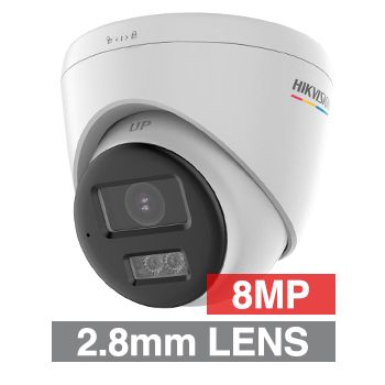 HIKVISION, 8MP Analogue HD outdoor Turret camera, White, 2.8mm fixed lens, TVI/AHD/CVI/CVBS, 40m IR & White Light, 130dB WDR, IP67, Tri-axis, 12V DC