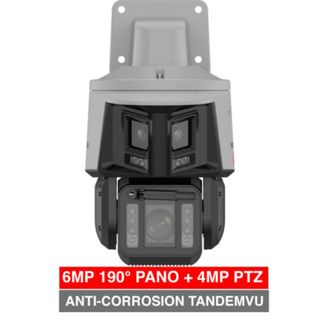 HIKVISION, Anti-Corrosion TandemVu, 6MP HD (190 degree Panoramic) & 4MP PTZ Camera, Silver, 2.8mm fixed lens (190 deg.) & 32X PTZ, 30m white light/150m IR, 1/2.5" CMOS, H.265+, IP67, 12V DC/ PoE