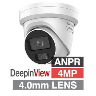 HIKVISION, 4MP DeepinView HD-IP outdoor ANPR Turret camera, White, 4.0mm lens, 40m Hybrid IR, WDR, I/O (Alarm & Audio), Wiegand output, 1/1.8” CMOS, H.265+, IP67, 12V DC/POE