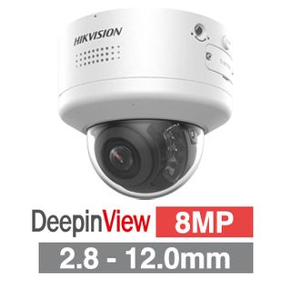 HIKVISION, 8MP DeepinView HD-IP outdoor PTRZ Dome camera, White, 2.8-12mm MVF lens, Hybrid IR, WDR, I/O (Alarm & Audio), 1/1.8” CMOS, H.265+, IP67, IK10, 12V DC/POE