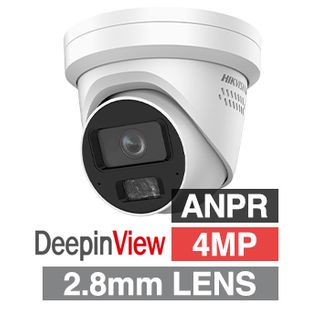 HIKVISION, 4MP DeepinView HD-IP outdoor ANPR Turret camera, White, 2.8mm lens, 40m Hybrid IR, WDR, I/O (Alarm & Audio), Wiegand output, 1/1.8” CMOS, H.265+, IP67, 12V DC/POE