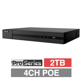 HILOOK, PRO SERIES HD-IP PoE NVR, 4 channel POE (802.3af/at), 40Mbps bandwidth, 1x 2TB SATA HDD (up to 1x 6TB), VMD, USB/Network backup, Ethernet, 2x USB2.0, 1 Audio In/Out, HDMI/VGA, Smartphone