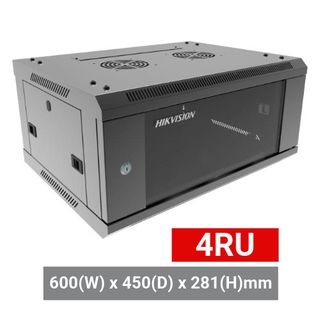 HIKVISION, 4RU 19" Rack Cabinet, Wall mount, 600 (w) x 450 (d) x 281mm (h), With glass door and front vent, Dark grey,  DO NOT USE WITH DVRs,