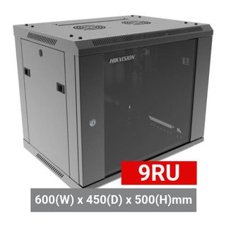 HIKVISION, 9RU 19" Rack Cabinet, Wall mount, 600 (w) x 450 (d) x 500mm (h), With glass door and front vent, Dark grey, DO NOT USE WITH DVRs,