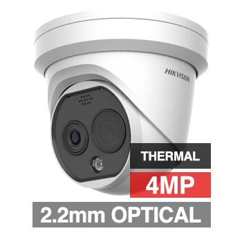 HIKVISION, 4MP Thermal & Optical Fusion Outdoor Turret camera, White, 2.2mm fixed lens (optical), 2.1mm fixed lens (thermal), IR, WDR, Day/Night (ICR), 1/2.7" CMOS, H.265 & H.265+, IP66, 12V DC/PoE