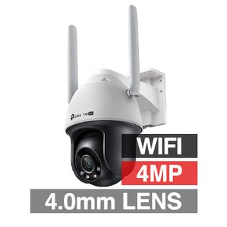 TP LINK, 4MP EasyCam HD-IP WIFI outdoor PT (Pan/Tilt) camera w/ 2-way audio, White, 4.0mm lens, 30m IR, 30m White LED, DWDR, Microphone/Speaker, I/O (Alarm & Audio), IP66, 12V DC, Suits Solar setup